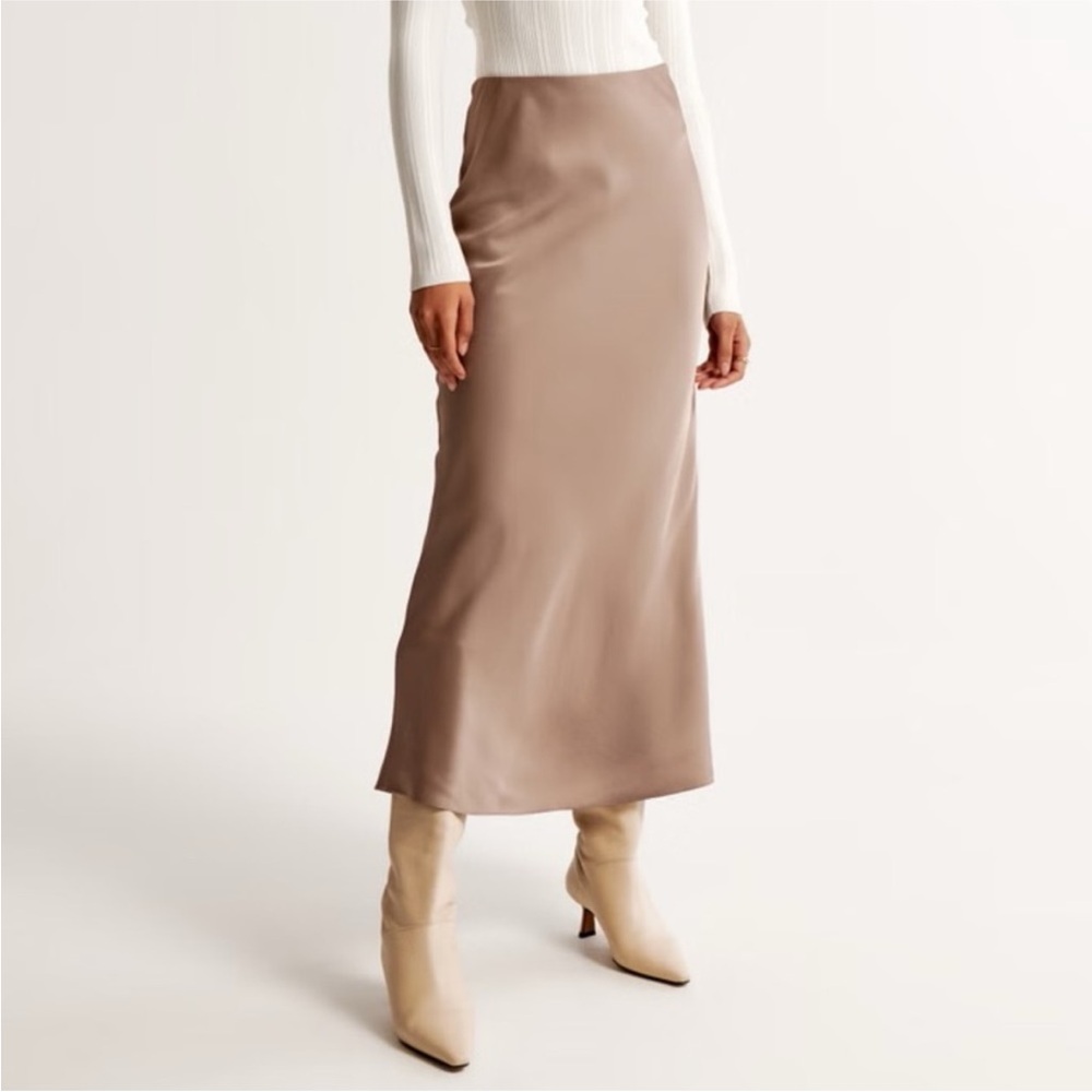 Abercrombie & Fitch Elevated Satin Column Maxi Skirt Taupe